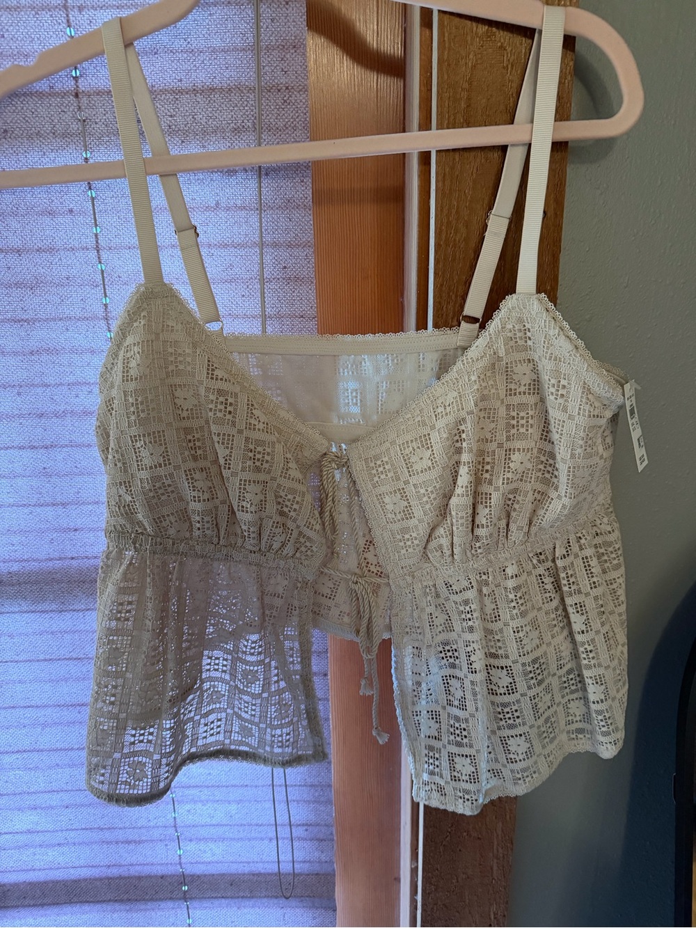 aerie Cream Crochet Lace Tie-Front Camisole